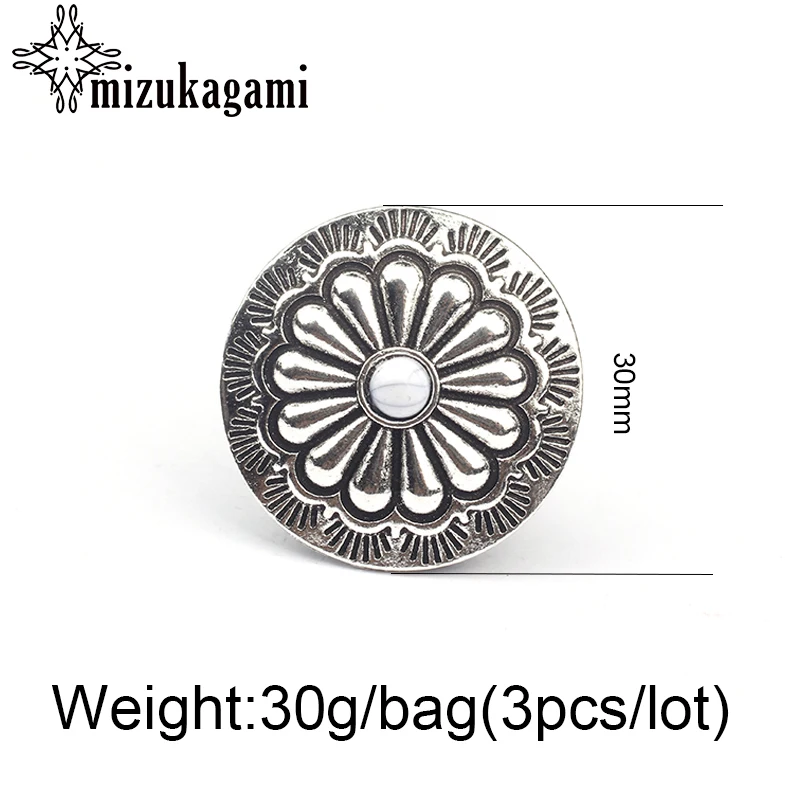 3pcs/lot 30MM Retro Zinc Alloy  Round Daisy Flowers Decorative Concho Buttons Charms Pendants DIY Hair Jewelry Accessories