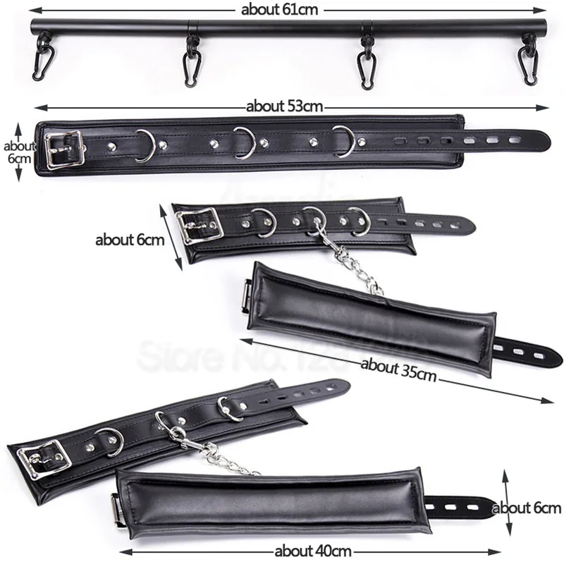 Stainless Steel Adjustable Spreader Bar Bondage Set Sex Slave Handcuffs Ankle Cuffs Fetish Restraints Dog Collar Bdsm Sex Toys