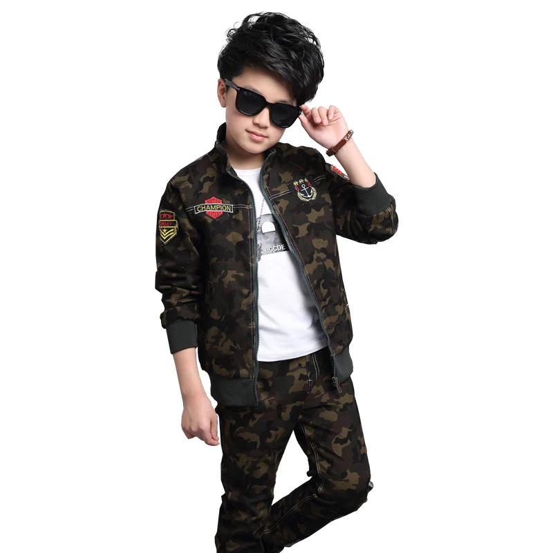 Conjunto deportivo de manga larga y pantalones para hombre y niño, ropa de algodón de camuflaje para primavera y otoño, 2 piezas, 100%, 2024