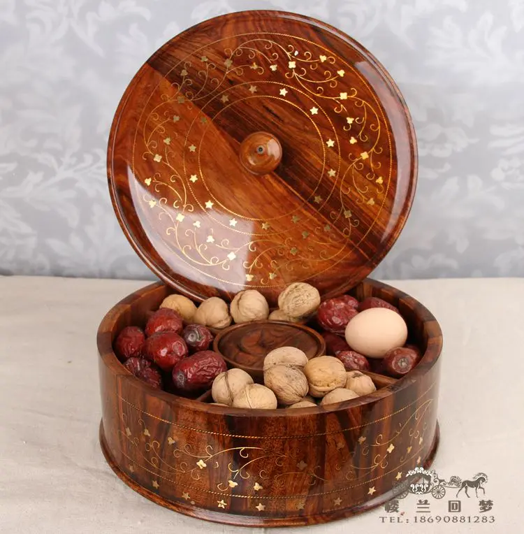 Solid wood creative fashion candy dish dried fruit dried fruit tray cartridge box ruled lid nuts seeds snack food tray