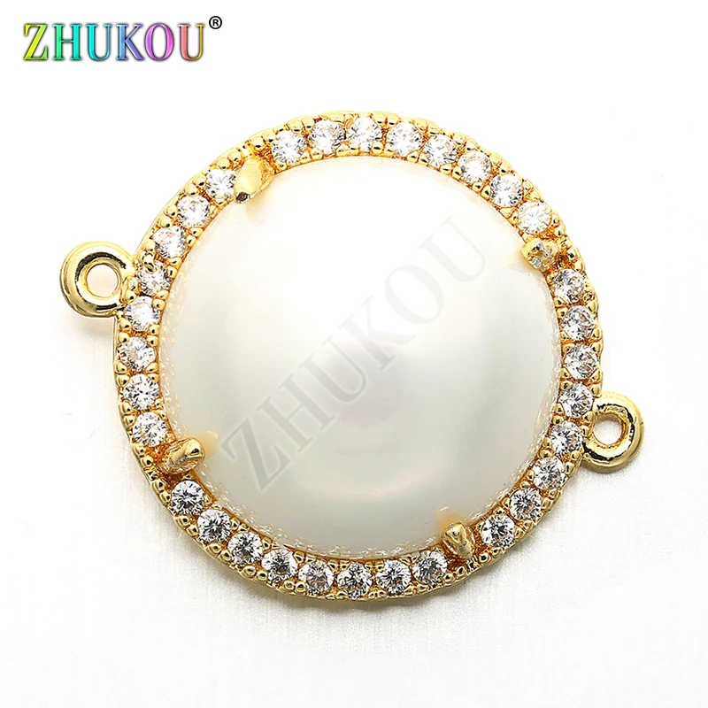 17*22mm High quality Pearl Beads Paved Cubic Zirconia Brass Connectors DIY Jewelry Findings, Hole: 0.5mm, Model: VS236