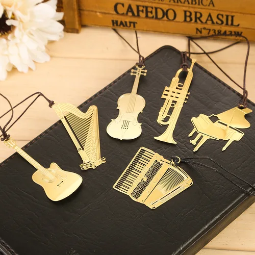 Imagen 2 del producto Marcapáginas de Metal para libros, marcador de guitarra de Piano musical de moda, regalo creativo, regalos de papelería coreana, 1 unidad
