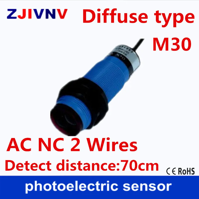 

Best quality ce approval M30 diffuse type AC NC normally close sensor photoelectric photocell switch distance 70cm AC switch