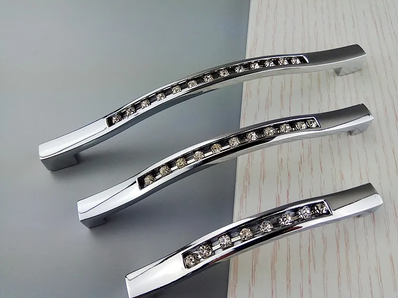 Modern Chrome Crystal Glass Diamond Furniture Handle Drawer Knob Wardrobe Kitchen Cabinets Cupboard Sliding Door Dresser Handles