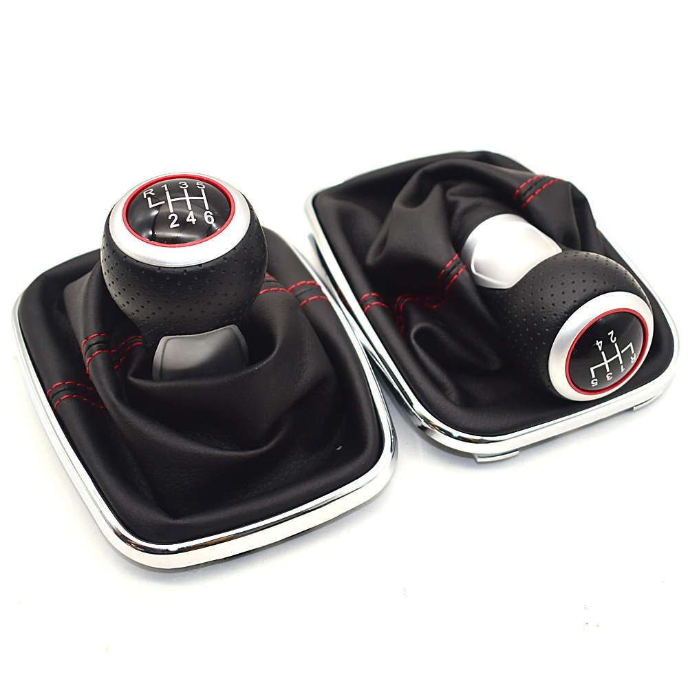 5 / 6 Speed Shifter Manual Gear Shift Knob Gaitor Boot for Volkswagen VW MK4 Golf 4 IV GTI R32 Jetta Bora Red Stitch 12mm view 4