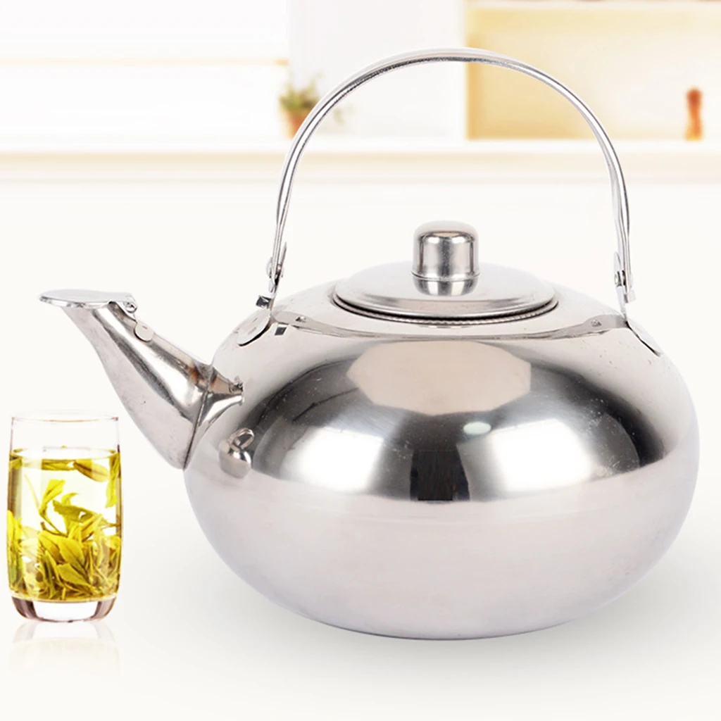 Stainless Steel Hot Water Kettle Pot, Loose Tea Maker Infuser Tea Kettle Pot, Metal Teapot with Removable Tea Strainer, Silver