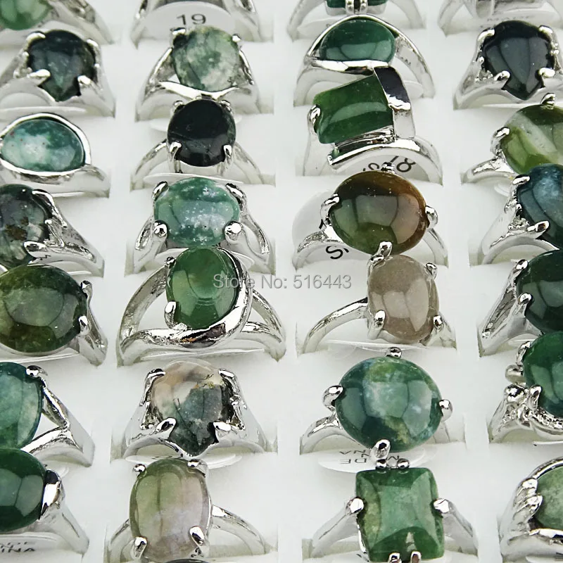 

Wholesale 30pcs 100% Natural Green Stones Tourmaline Stones Mix Style Fashion Silver Rings for Womens Mens Fashion jewelry A002