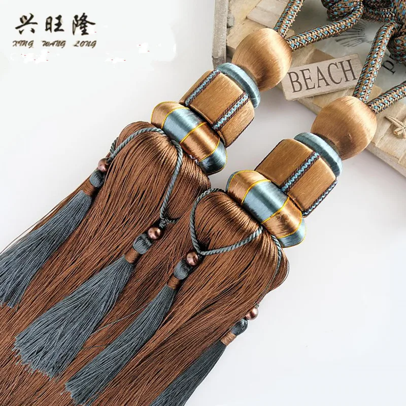 XWL 2 Pieces Curtain Tassel Tiebacks Ball Hanging Belts Bind Ropes Strap Fringe Tieback Curtain Clips Pendant Accessories Buckle