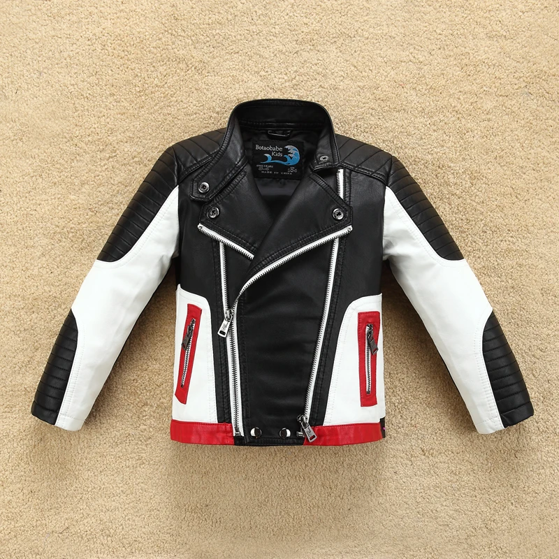 Handsome Cool Design Boys Leather Motor Jacket For Autumn Spring Kids Warm Coat Bomber  Baby Toddler Winter Clothes