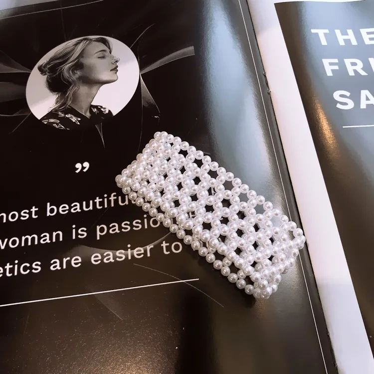 White Pearl Fashion Jewelry Weave Bracelet elastic wide bracelet for Women Summer Jewelry 2019 New Brincos