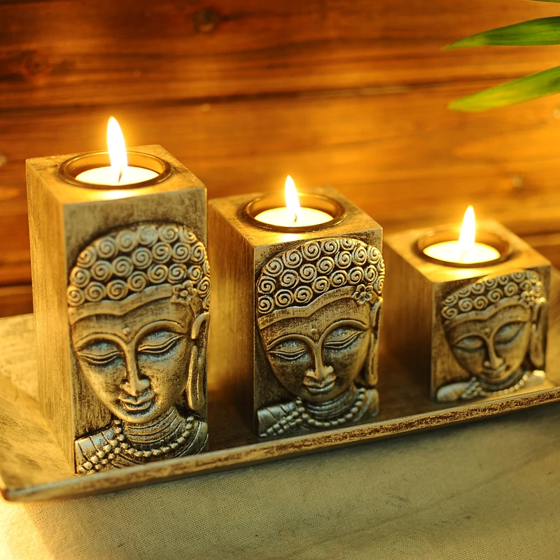 

Thailand Buddha, Buddha Zen, wooden Candle holder, Candlestick, creative Home Furnishing decoration, handicrafts~