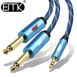 EMK AUX 3.5mm to Mono 6.35mm Audio Jack Cable Aux 3.5 Male to Male 6.35mm Mono Y Splitter Audio Cord 5m for Phone to Mixer