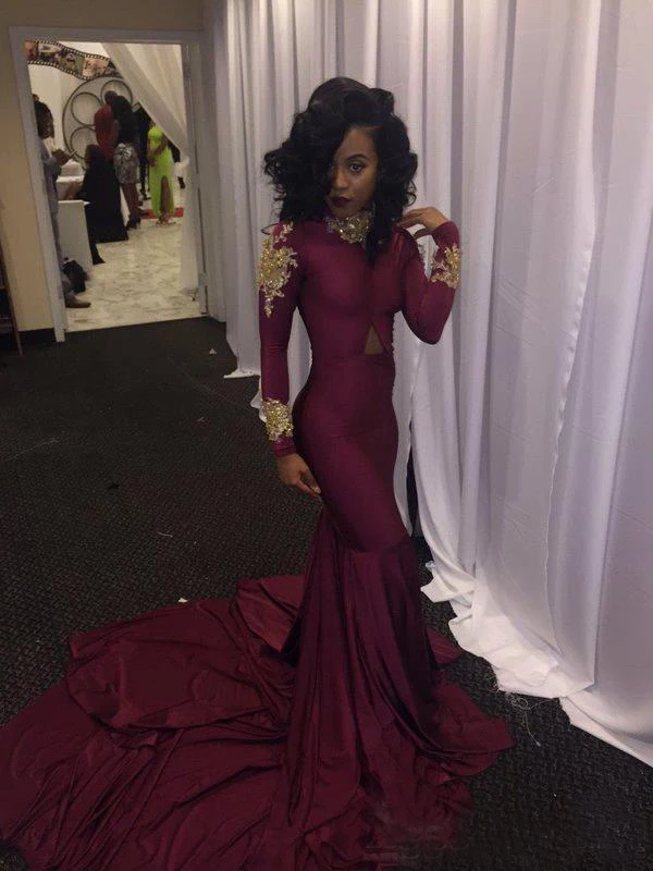 2019 Fashion Women Wine Red Prom Dress Sexy South African Gold Appliques Burgundy Long Formal Evening Party Gown Custom Made image 3