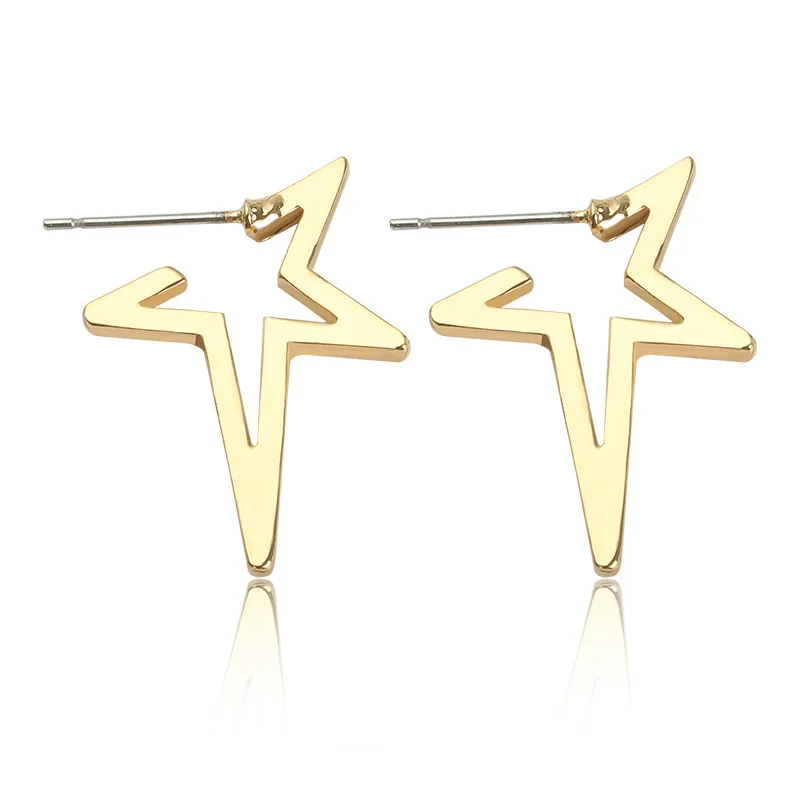 Fashion Hollow Opening Star Silver Plated Golden Black Stud Earrings Women