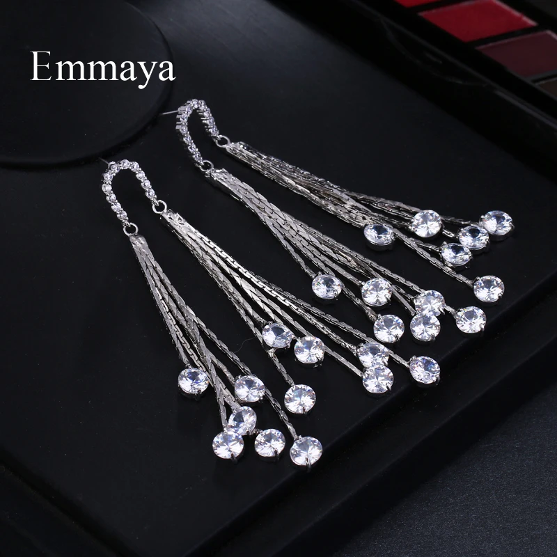 Emmaya Brand Elegance Tassels AAA Cubic Zircon White Gold Color Originality Earrings For Women Wedding Birthday Jewelry Gift