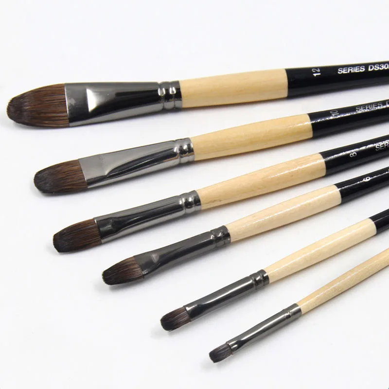 6pcs/Set chinchilla hair Birch rod brush Watercolor gouache painting pen  oil painting brush Set Drawing Art Supplies