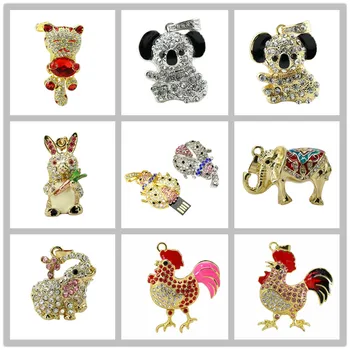 Unidad Flash USB Koala de 11 estilos, 8G, 16G, 32G, 64GB, USB 2,0, unidad de bolígrafo con forma de mariquita, elefante de cristal, memoria colgante de gato
