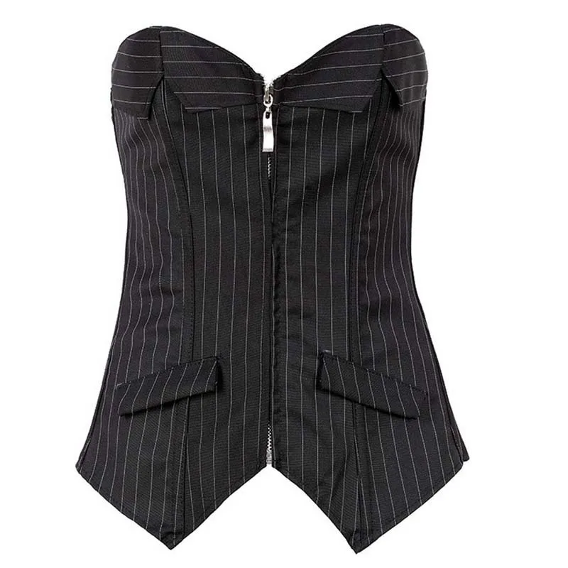 Woman Waist Trainer Sexy Bustiers Black Stripe Corset Skirt T-back 3PCS Set Slim Fit Business Suits  Lingerie Plus Size S-6XL