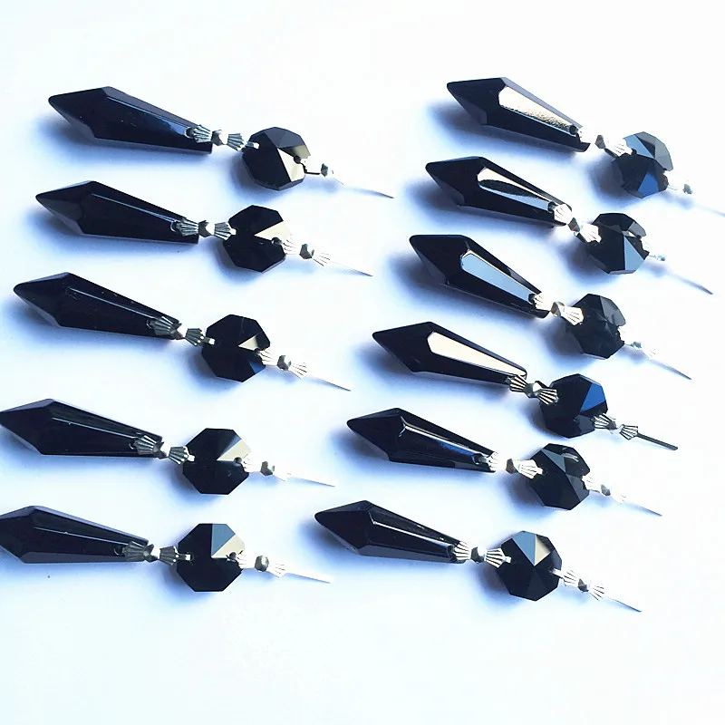 

Hot Selling 100pcs 80mm Black Crystal Glass Icicle Prisms Drop Pendant for Crystal Chandelier Parts, Wedding Party Decoration