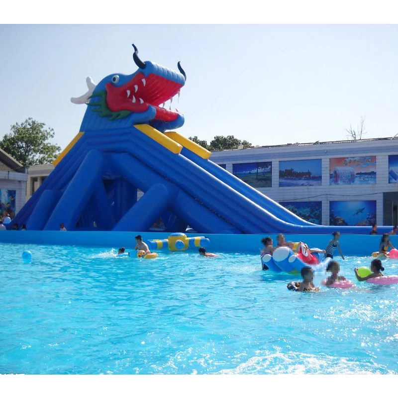 Amusement park games outdoor Jumping water slide giant inflatable slide for cool summer