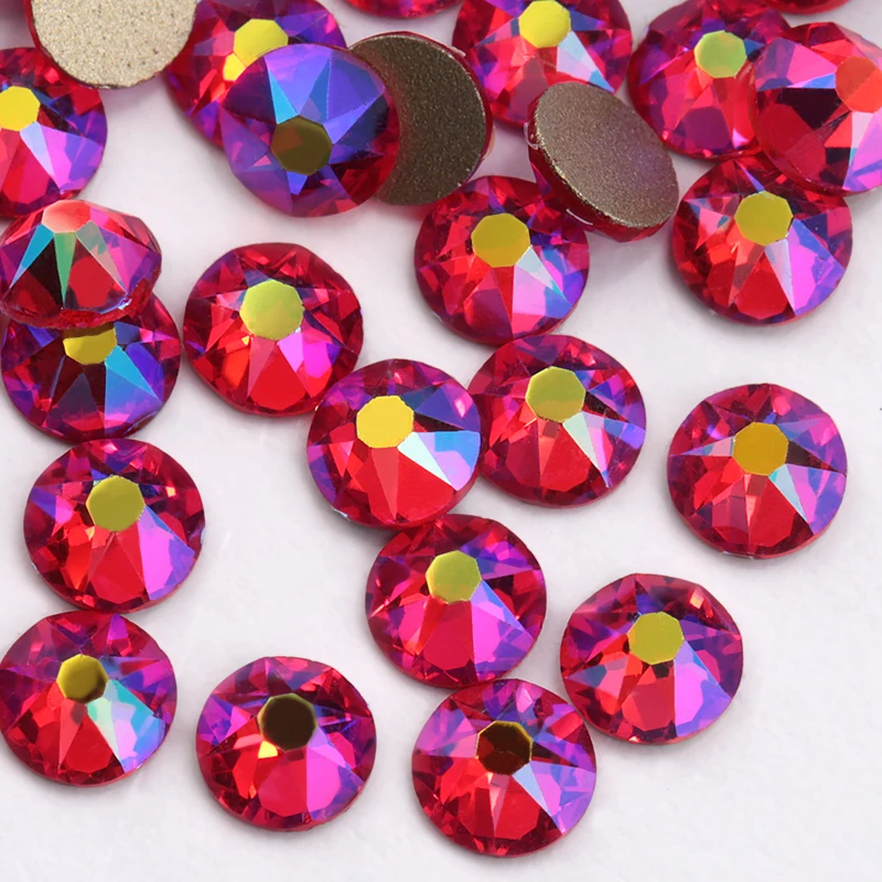 8 big 8 small SS16 SS20 Light Siam AB 3D Nail Art Decoration Rhinestones Golden Flatback Rhinestones Glitter clothing Gems