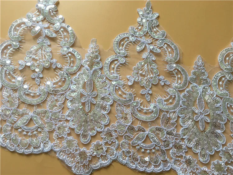 

9Yards White/Ivory Cording Fabric Sequins Flower Venise Venice Luxury Lace Trim Applique Sewing Craft for Wedding Decoration