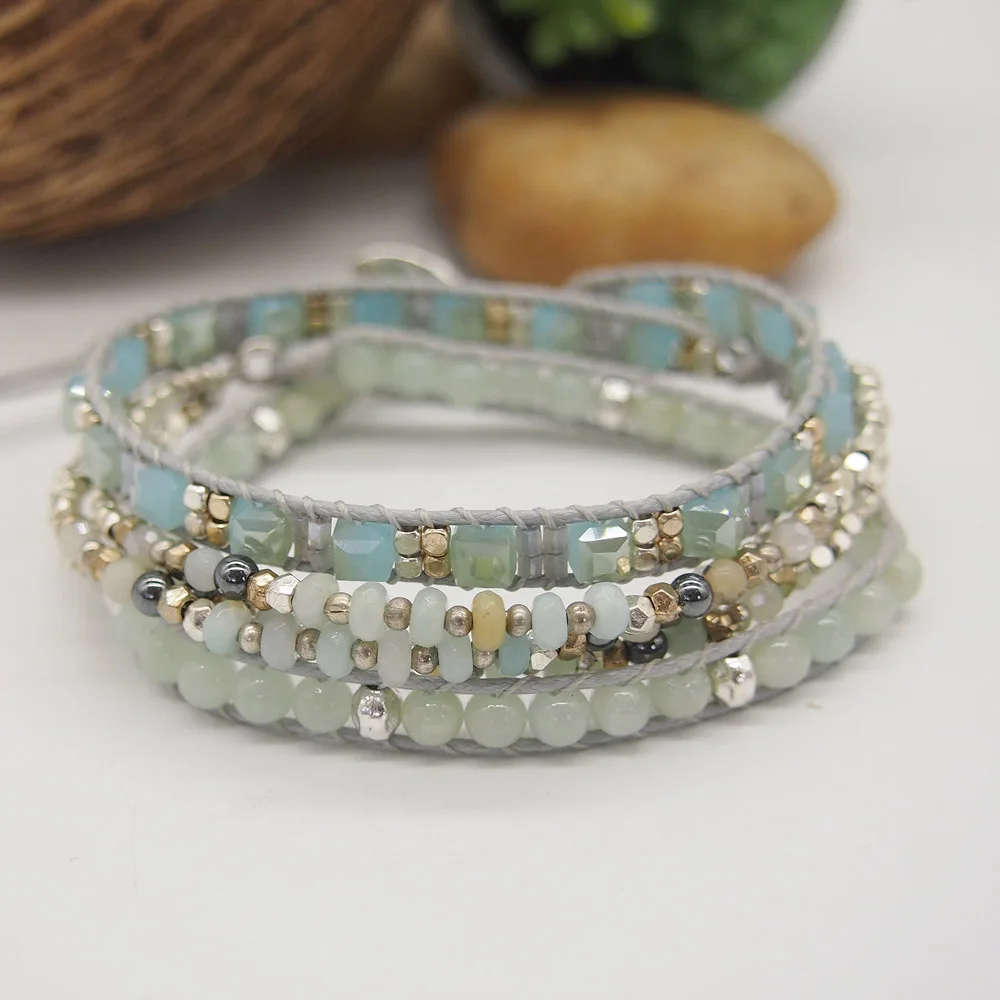 Amazonite Triple Wrap Bracelet Bohemian Beadwork Men Women Bracelet Gift for Mom