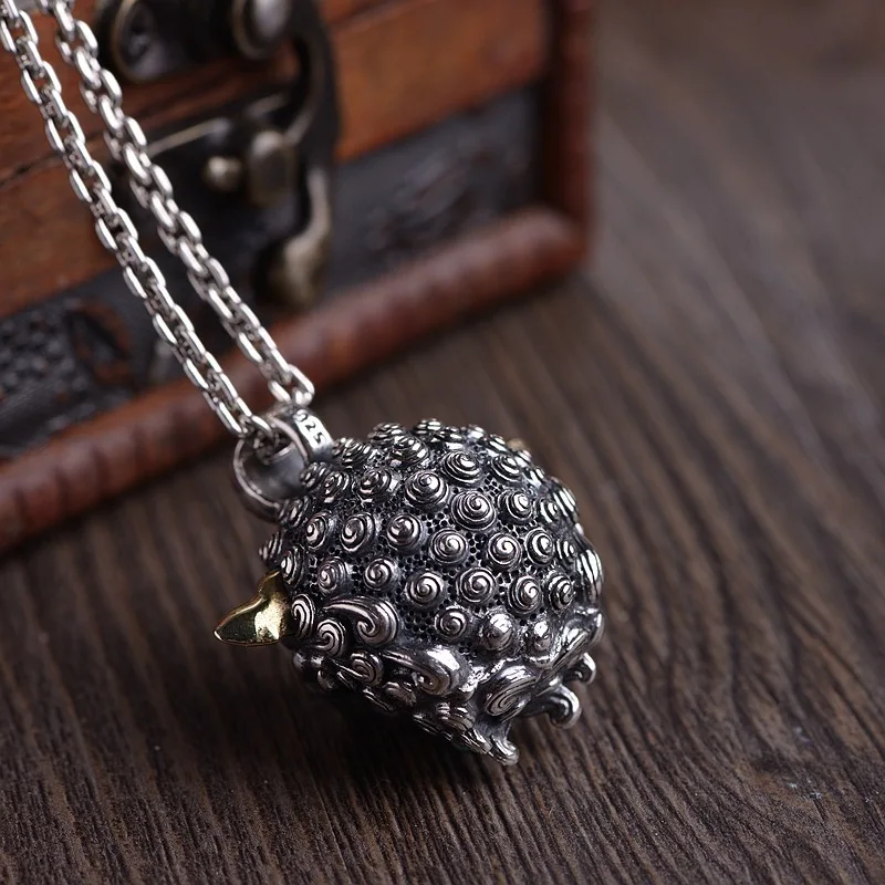 S925 silver retro craft male six-character truth-speaking beast bell pendant free shipping