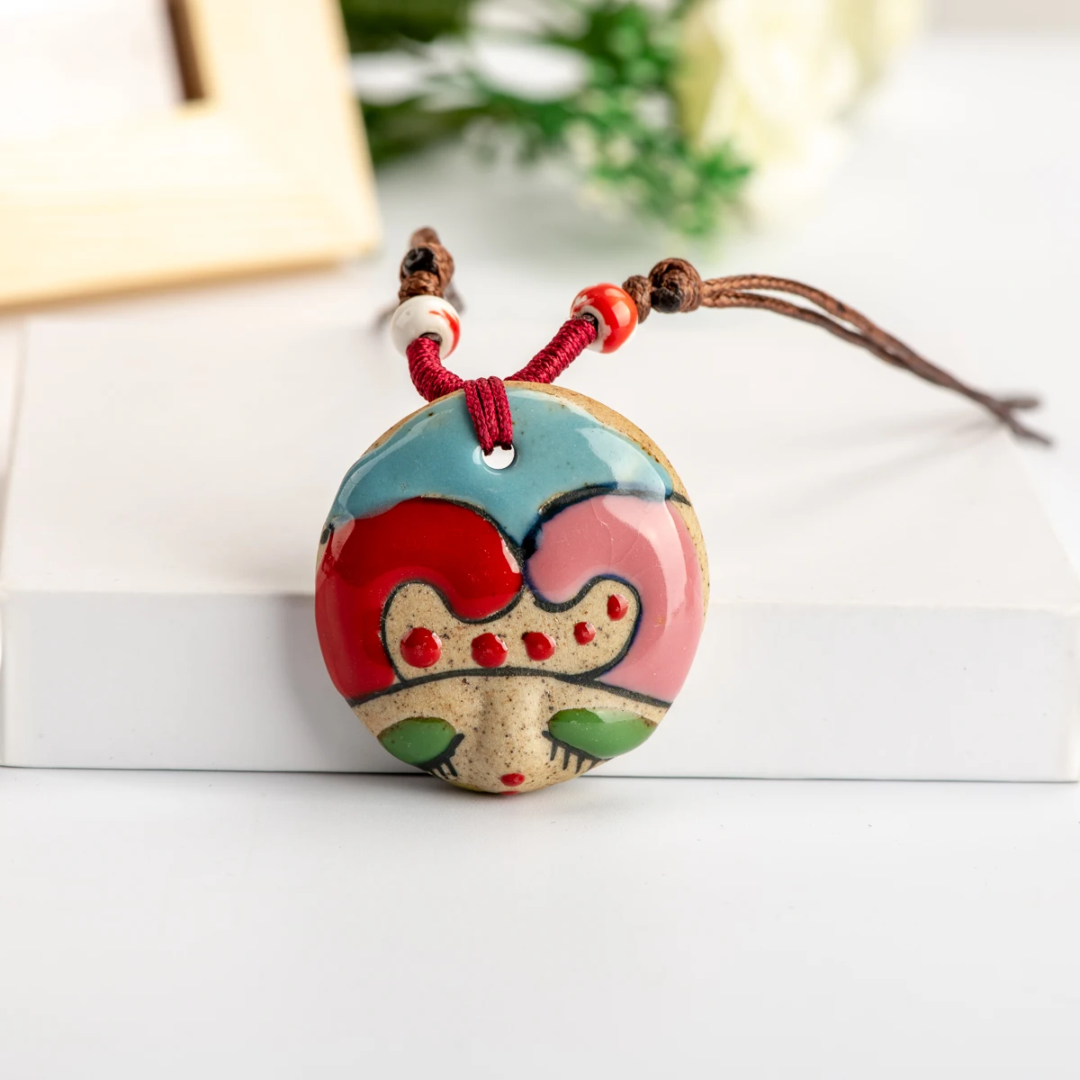 China Ceramic Girl Face Pendant retro Necklaces & Pendants Chinese style Necklaces & Pendants #IY461