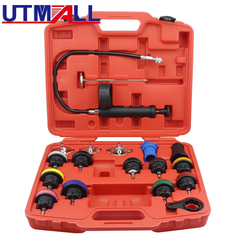 18Pcs Radiator Pressure Tester Tool Kit Cooling System Testing Tool Vacuum Vehicle Universal For Volkswagen Audi BMW Ford Volvo