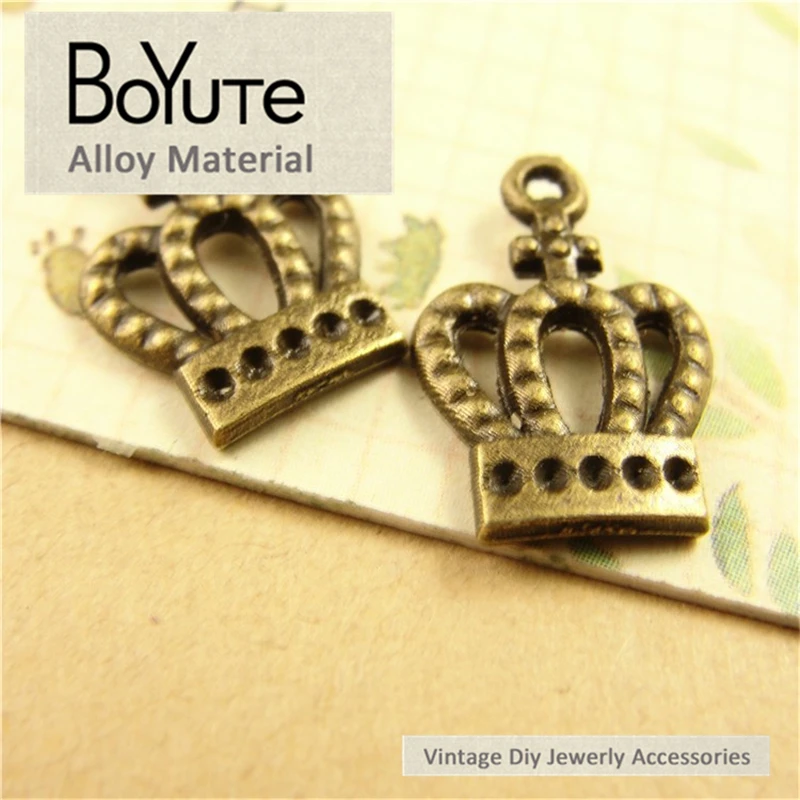 BoYuTe (200 Pieces/Lot) 14.5*10.5MM Antique Bronze Plated Metal Alloy Crown Charms for Jewelry Findings Accessories Diy Handmade