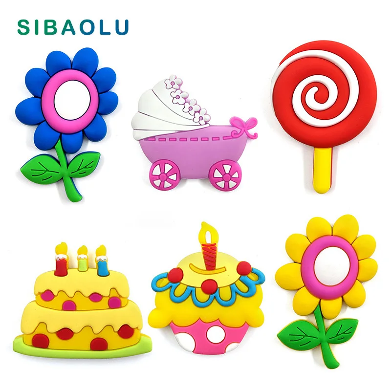 Flower Baby Cart Cake silicone fridge magnet whiteboard cartoon sticker Refrigerator soft Magnets Message post Home Decoration