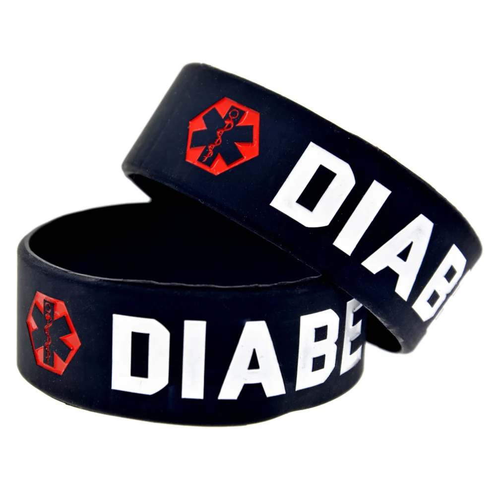 1 Stück Silikon-Armband für Diabetiker, 2,5 cm breit, Gummiarmband, schwarzes Armband, Erwachsenengröße – Detail 6