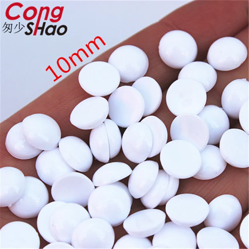 Cong Shao 8/10/12mm Gun black / Porcelain white stones and crystals Acrylic Round rhinestone flatback DIY Wedding Dress ZZ385