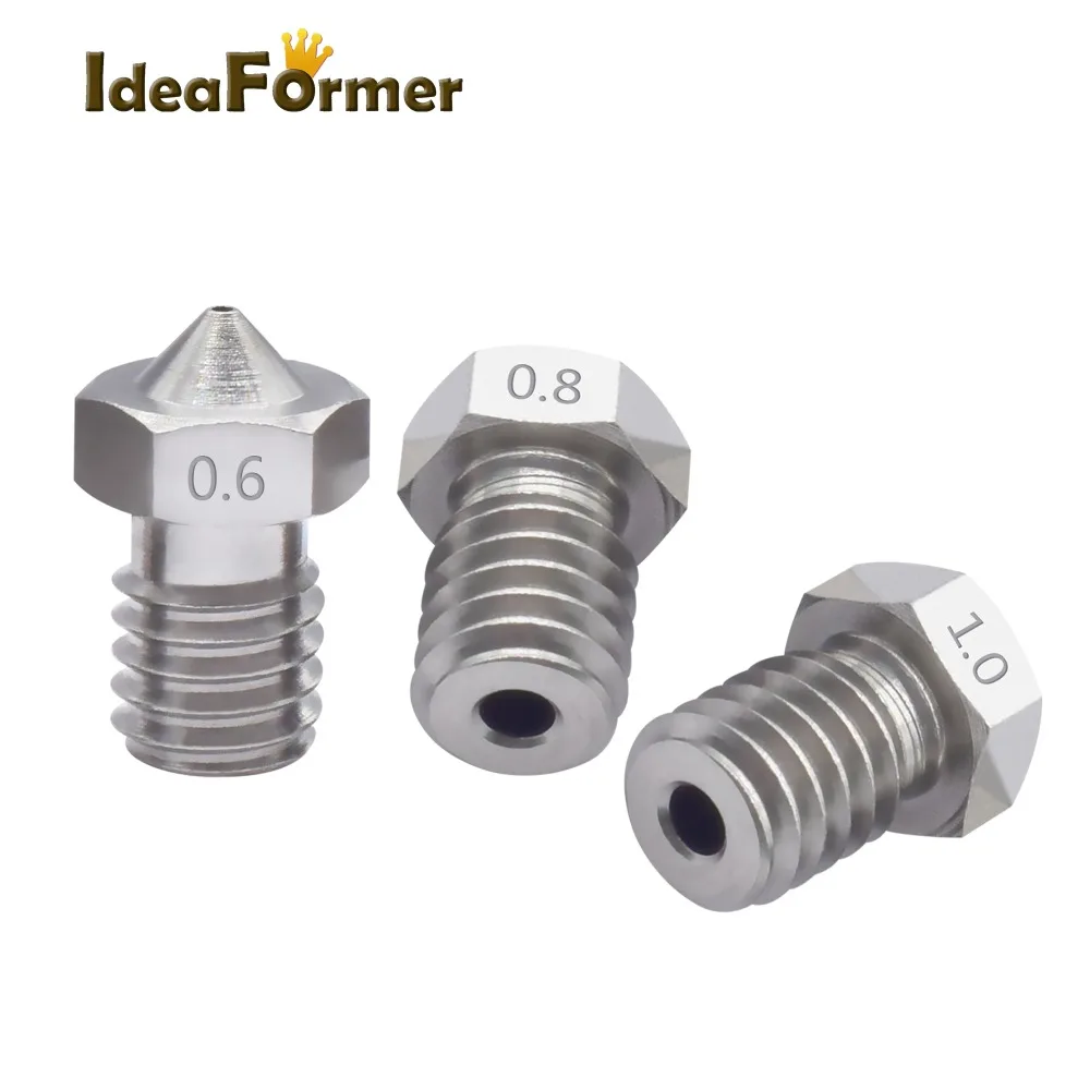 2pcs V6 Stainless Steel Nozzle 0.2/0.25/0.3/0.4/0.5/0.6/0.8/1.0 mm M6 thread 1.75/3.00 MM Nozzle for 3D Printer E3D V6 Hotend