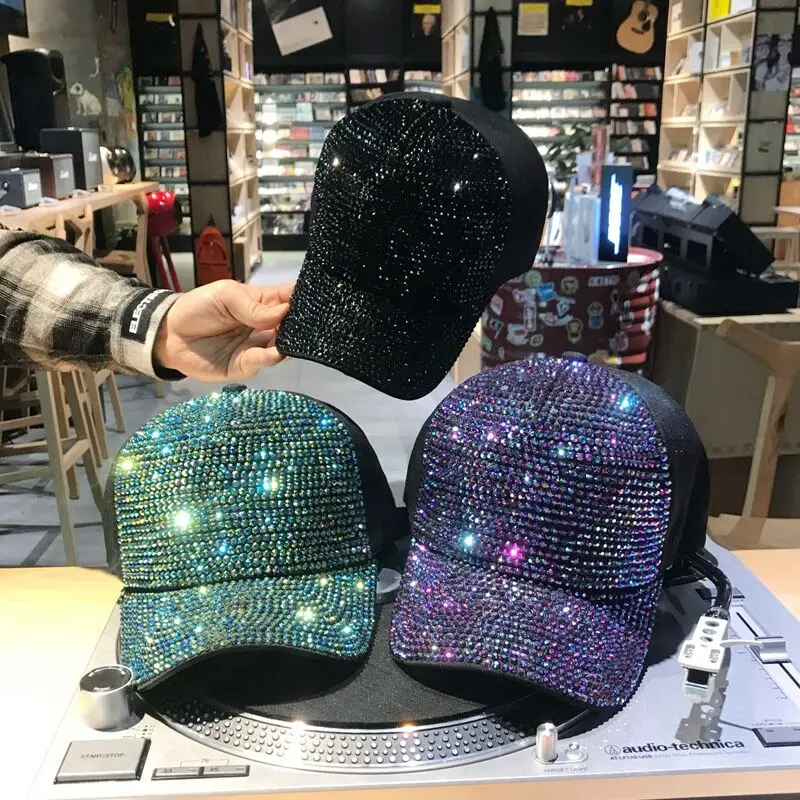 2018 Rhinestones luxury pearl Sequins Baseball Cap For Women Summer Cotton Hat Girls Snapback Hip hop hat Gorras Casquette Bones