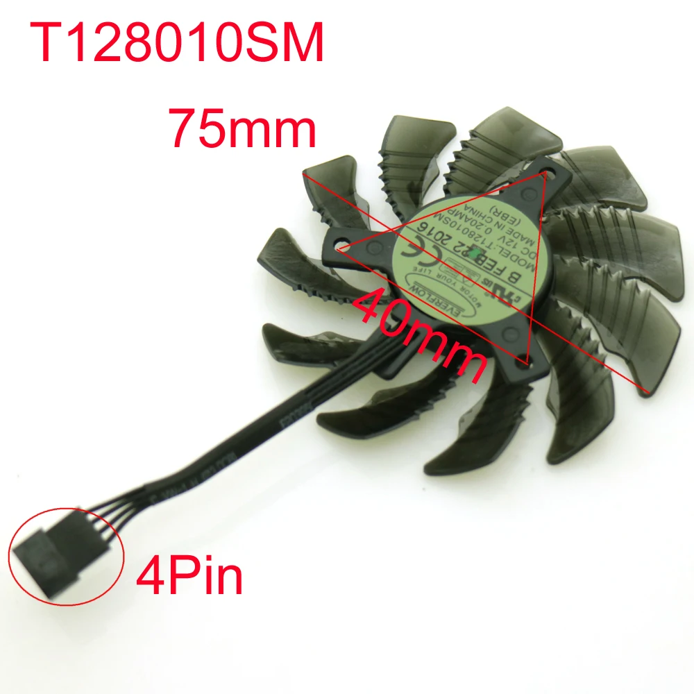 3pcs/Lot T128010SM DC12V 0.20AMP 75mm 4Pin VGA Fan For Gigabyte GTX670 GTX580 560ti GTX770 Graphics Card Cooling Fan