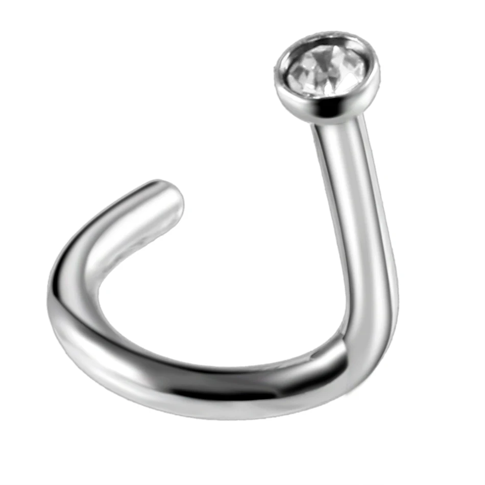 10pcs/lot Surgical Steel Crystal Gem S Shape Nose Screw Rings Piercing Nazir Nose Stud Cartilage Sexy Fashion Jewelry 18g&20g