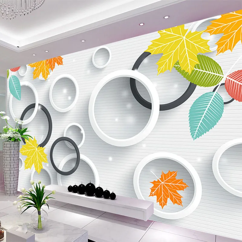 

Custom Photo Wallpaper 3D Circles Leaves Landscape Murals Living Room TV Sofa Backdrop Wall Cloth Waterproof 3 D Papel De Parede