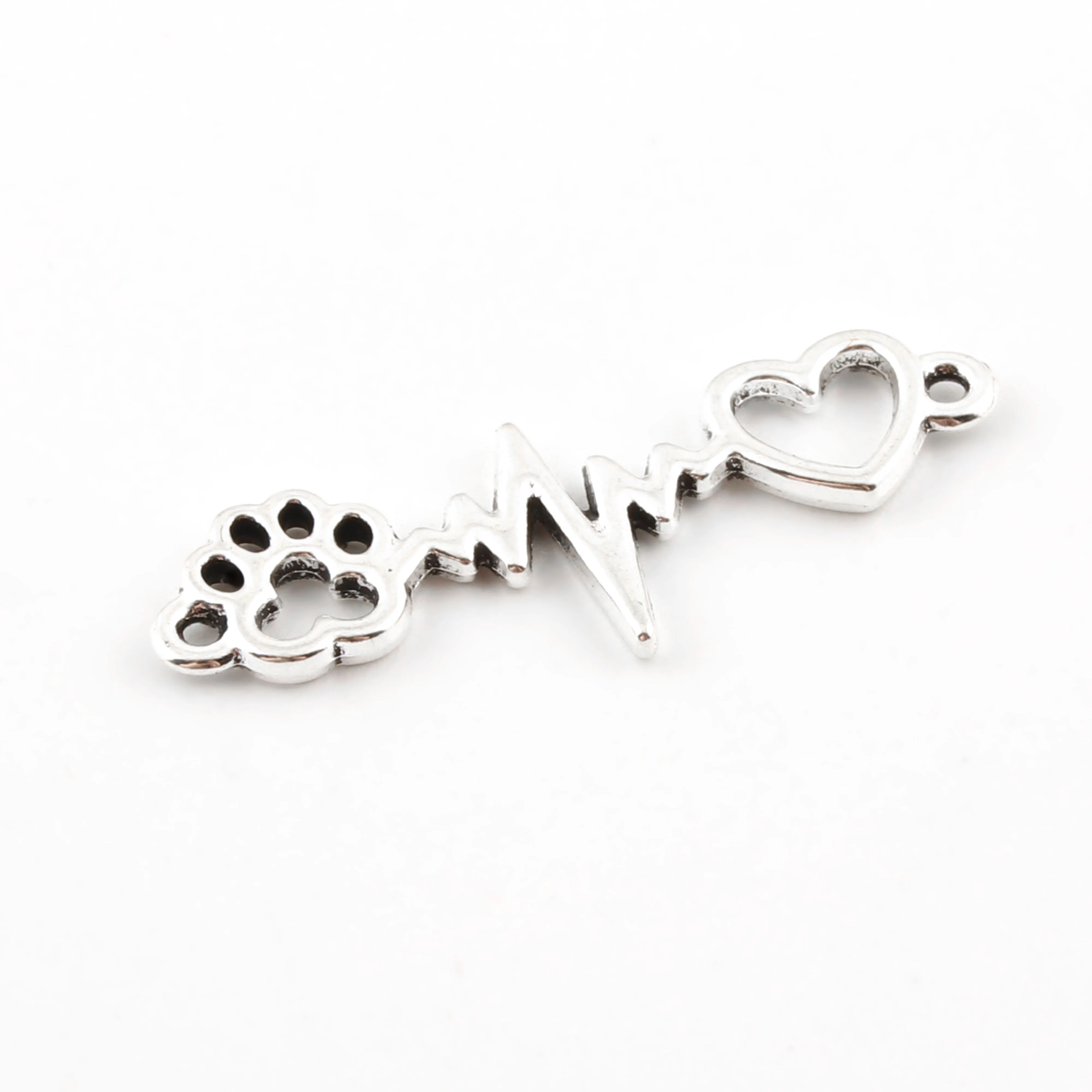 30pcs  Silver Color Cute heartbeat Charms Heart Rate Paw Print Pendant Making Necklaces Supplies Jewelry 34X12mm A611