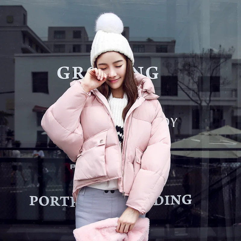 OLGITUM 2020 Winter Fashion Women Jackets Short Design Cute Cotton Padded Pink Coat Casual Warm Hoodies Loose Padded Parka CC465