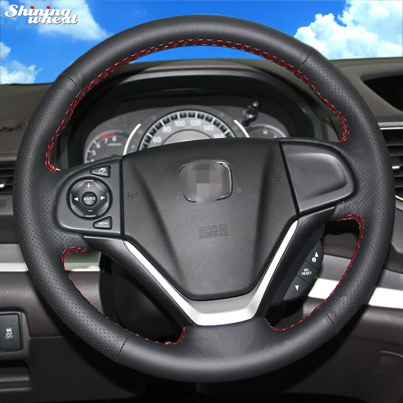 Shining wheat Hand-stitched Black Leather Steering Wheel Cover for Honda CRV CR-V 2012 -2018 Car Accessories