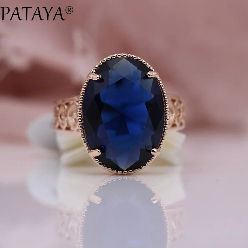 PATAYA New Oval Tourmaline 13 Colors Luxury Rings Women Wedding Fashion Jewelry 585 Rose Gold Color Natural Zircon Fine Rings