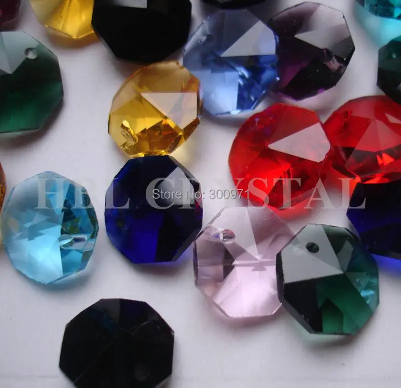 100pcs/lot , 15colors mixed 14mm crystal glass octagon beads in one hole , freeshipping, glass crystal octagon beads one hole.