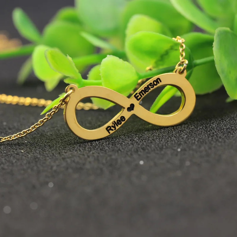 Custom Infinity Pendant Engraved Two Names Necklace Personalized Couple Names Pendant  Solid Silver Fashion  BFF Necklace