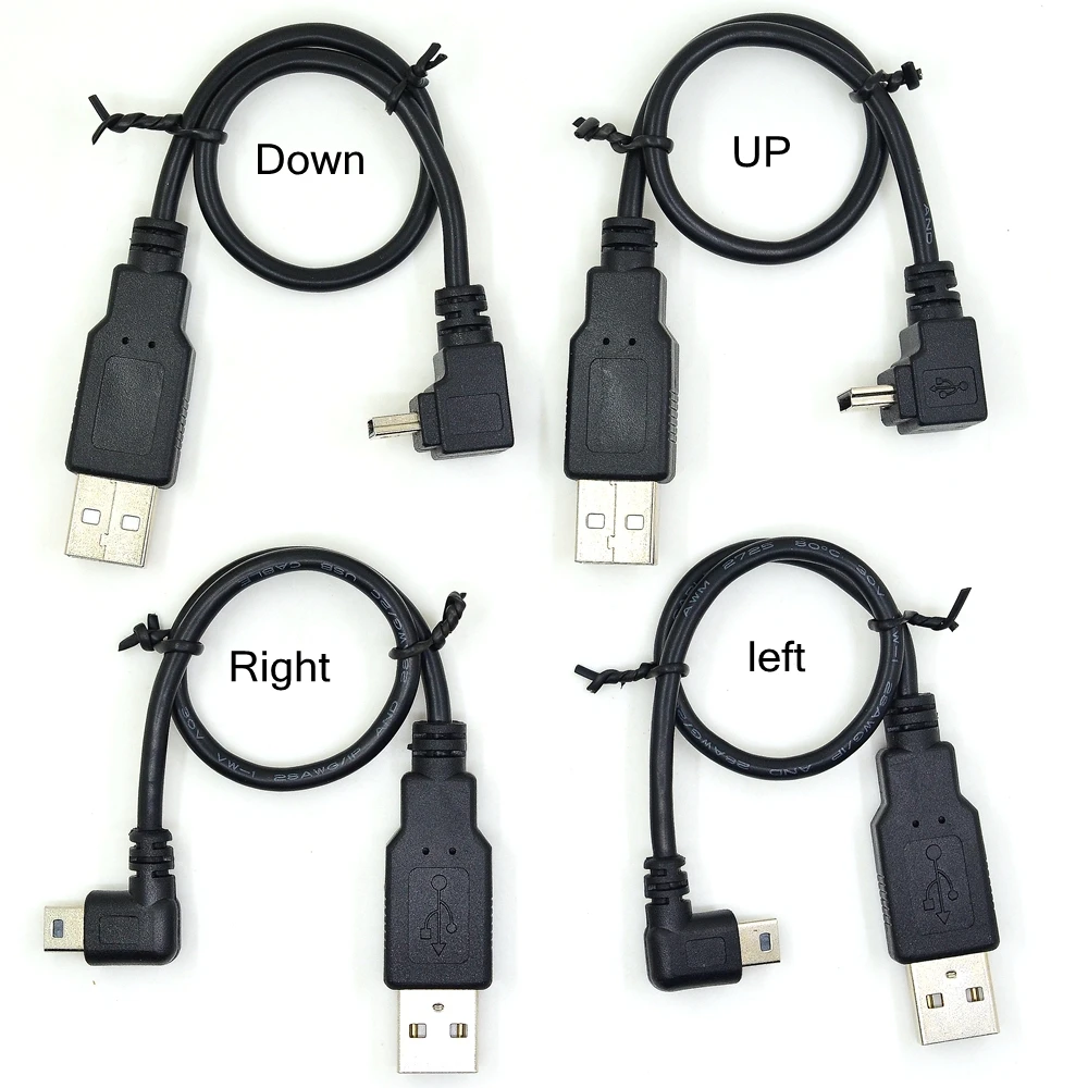 Left Right Up Down Angled 90 270 degree 5pin Mini USB to USB Data Charge Cable 20cm short Mini-USB angle cord Cables multi-angle