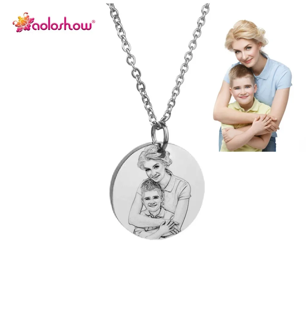 

Custom Personalized Photo Engraved Dog tag Necklace for Women with Stainless Steel Disc Charm Valentine's Day Gift