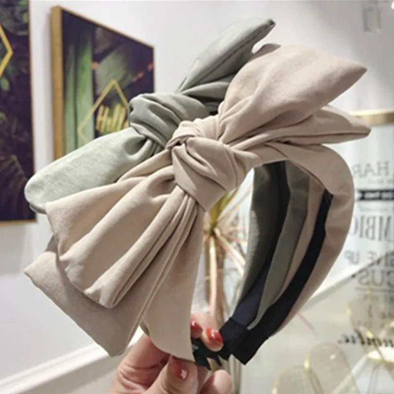 Black Big Bowknot Headband Women Double Layers Bow Knotted Hairband Toothed Not Slip Solid Color Fabric Head Band Adults