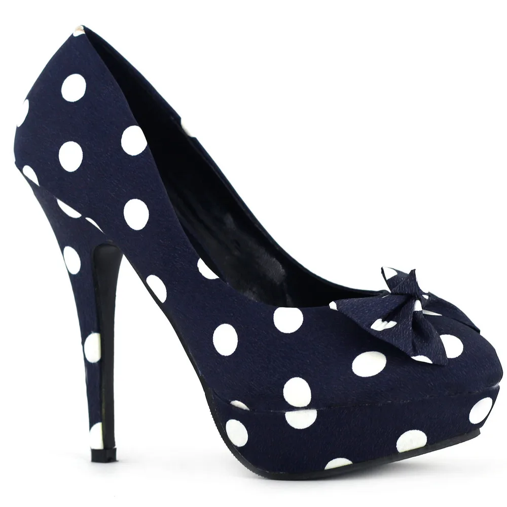 LF30406-1 Ladies Cute Bow Satin Polka Dot Party/Club Platform High Heels Pumps Court Shoes