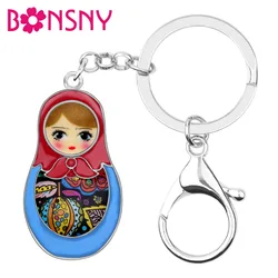 Bonsny Enamel Alloy Matryoshka Russian Dolls Key Chains Keychains Ethnic Jewelry For Women Girls Bag Wallet Charms Pendant Gift